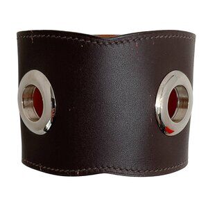 Hermes Brown Leather Grommet Cuff Bracelet